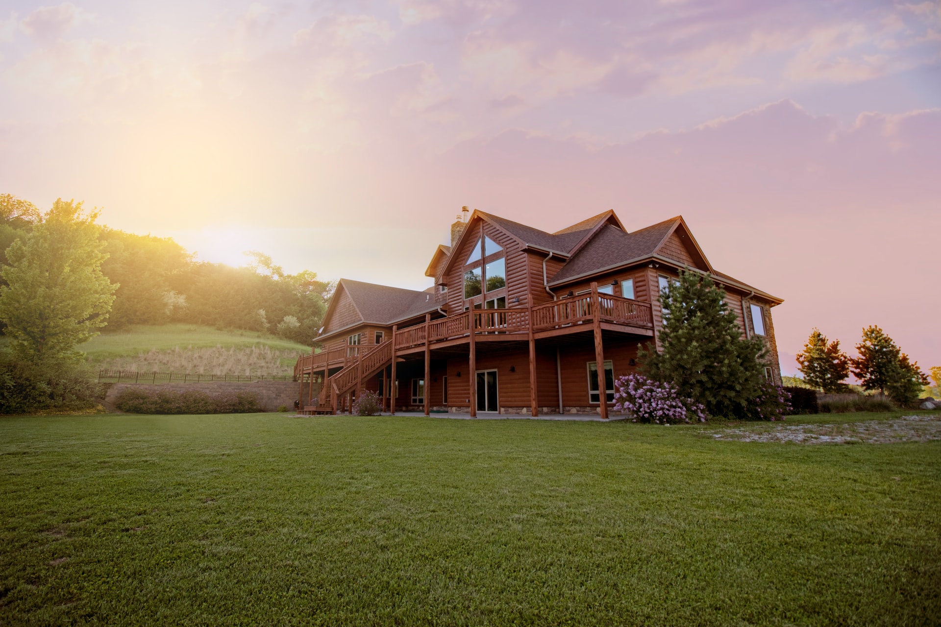 Large wooden house located in a quiet village