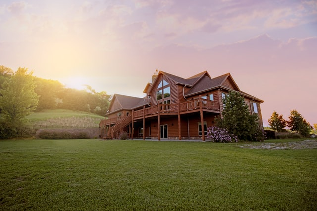 Large wooden house located in a quiet village